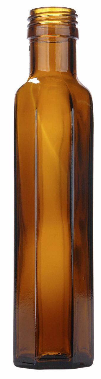 Siroopfles Meplat Octogonaal 250ml GLAS Amber 28/410