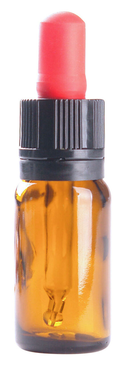 10ml amber bruin glazen flesje met rood/zwart pipetten met garantiesluiting