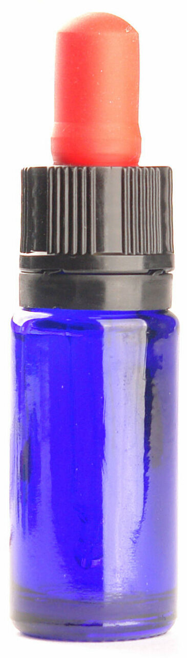 10ml Kobalt Blauw Glas flesje met rood/zwarte pipetten