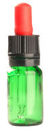 10ml groen glazen flesje met rood/zwart pipetten met garantiesluiting  