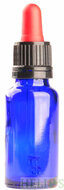 pipetflesje kobalt blauw glas 15ml glas met rood/zwart pipet 