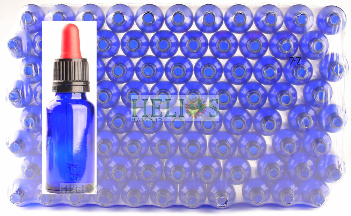 pipetflesje kobalt blauw glas 15ml glas met rood/zwart pipet 