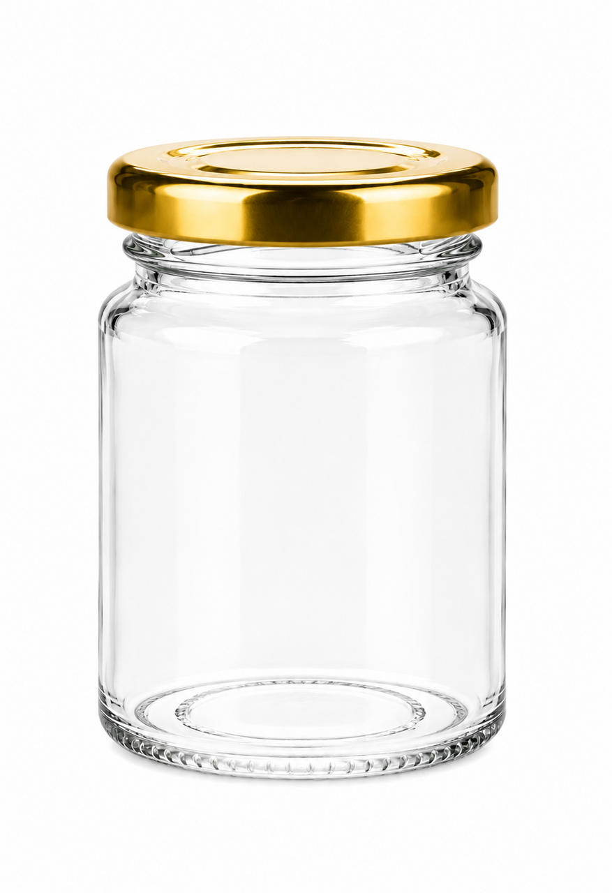 Jampotje 100 ml van helder glas met goudkleurig Twist-Off-deksel