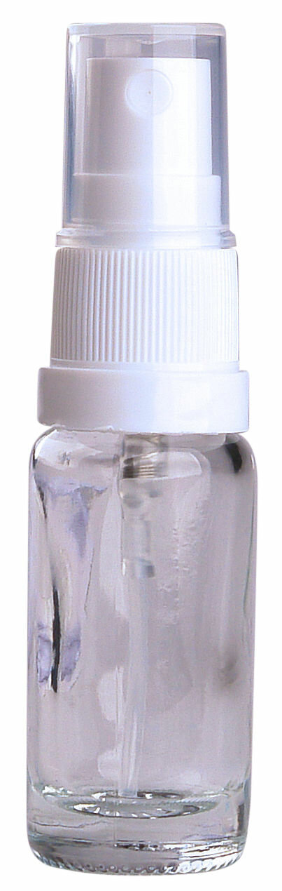 Fles 10ml helder met Witte Spraydop / Verstuiver