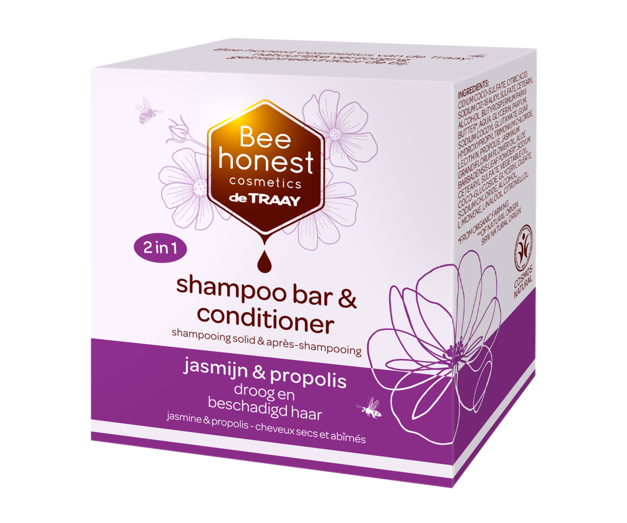 Shampoobar &amp; Conditioner jasmijn &amp; propolis 80gr - Bee Honest