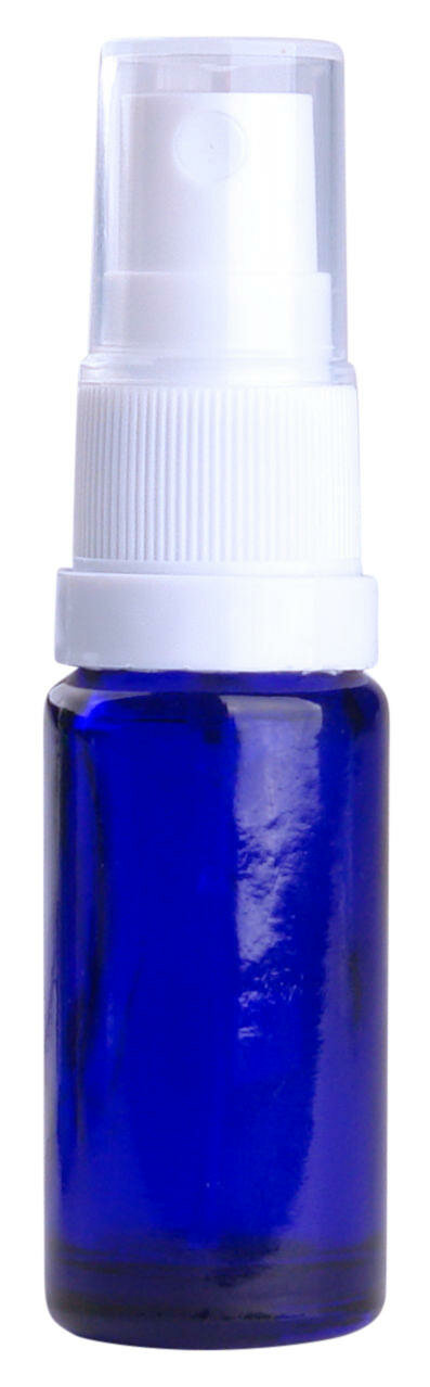 Fles 10ml Blauw Glas met Witte Spraydop / Verstuiver
