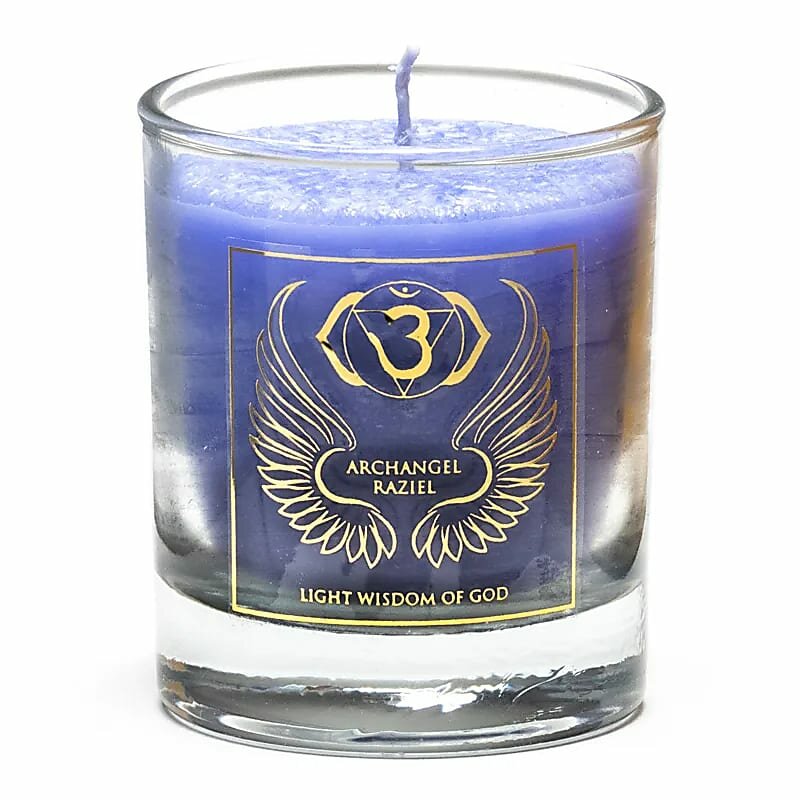 Votief geurkaars aartsengel Razi&euml;l chakra 6