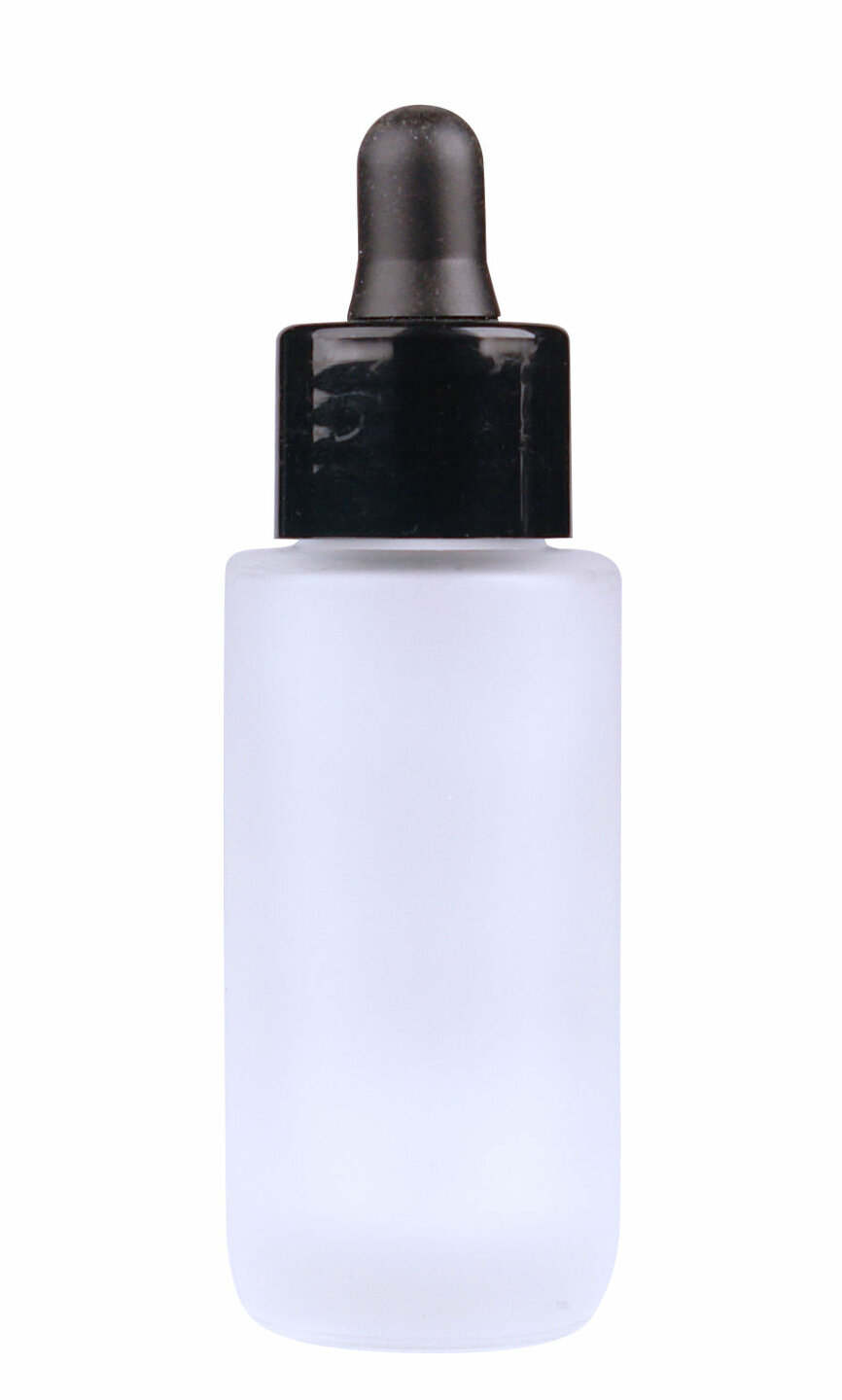 Glazen skincare pipetflesje 30 ml van mat glas met luxe glazen druppelaar voor serum, olie en lotion.