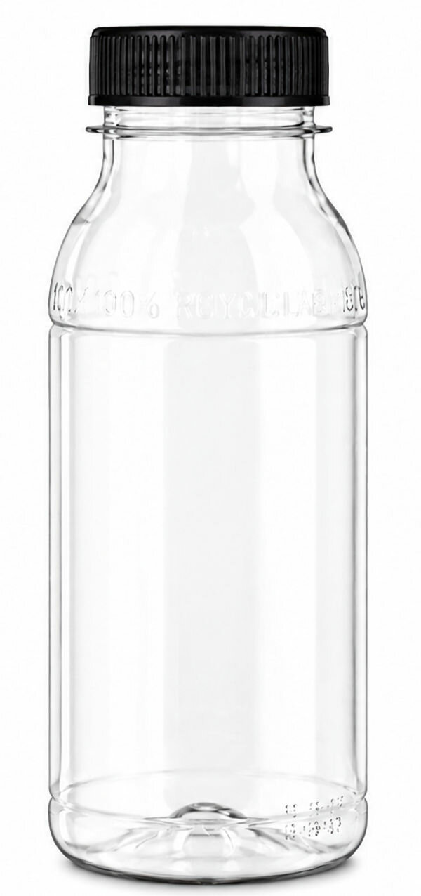 rPET sapfles 250 ml transparant met zwarte draaidop