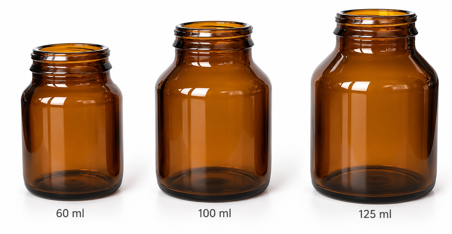 JayCap poederpotten van amber glas in drie maten