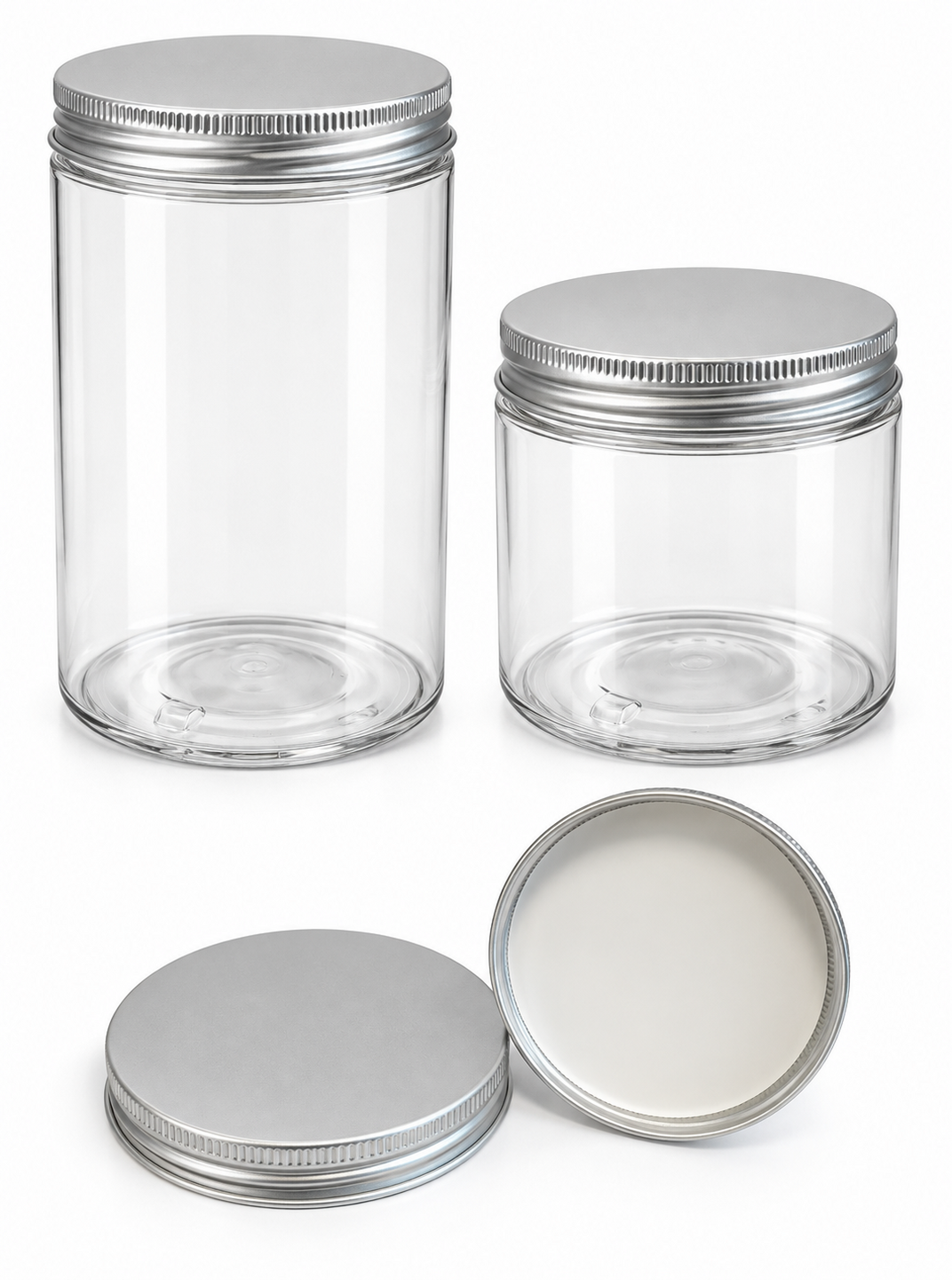 transparante kunststof pot 245 ml en 400 ml met aluminium schroefdeksel