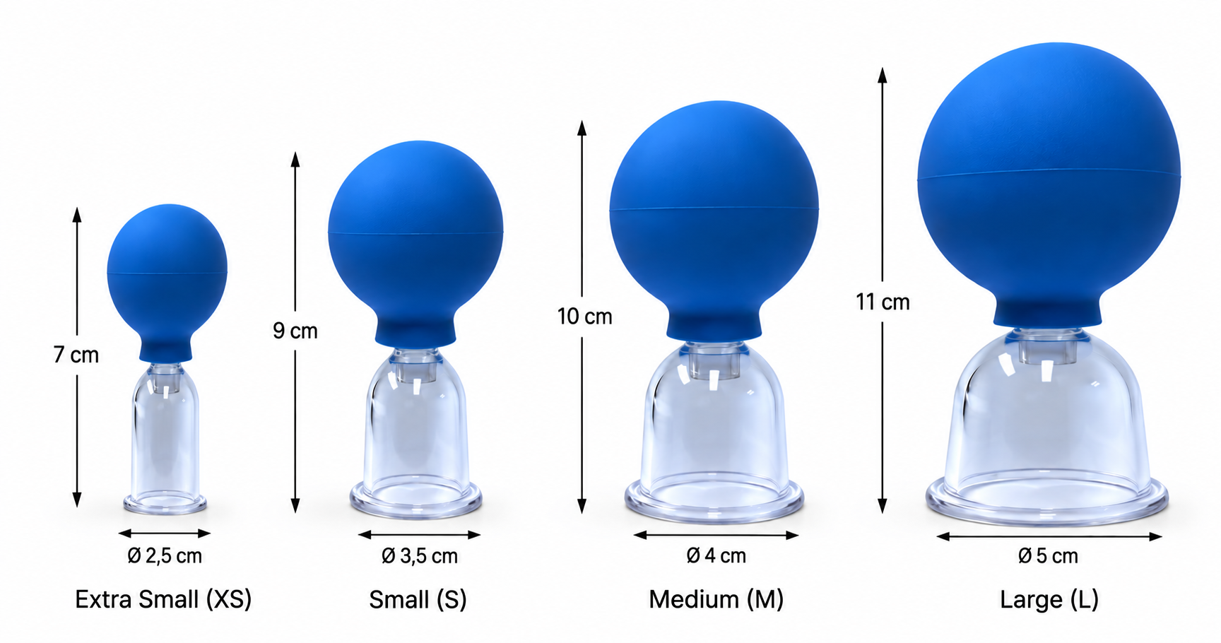 Vier maten cupping cups met zuigbal