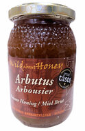 Pot Wild About Honey Arbutus Rauwe Honing 500 gram met karakteristieke bitterzoete smaak. Premium rauwe mediterrane honing, nat