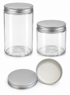 transparante kunststof pot 245 ml en 400 ml met aluminium schroefdeksel