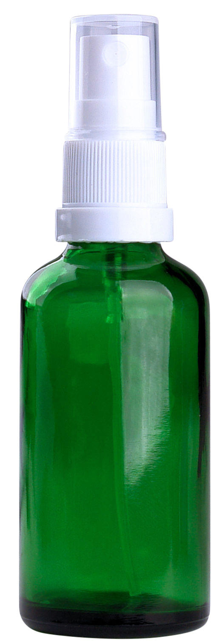 Flacon 50ml Verre Vert avec Microdoseur / Pompe de Spray Blanc