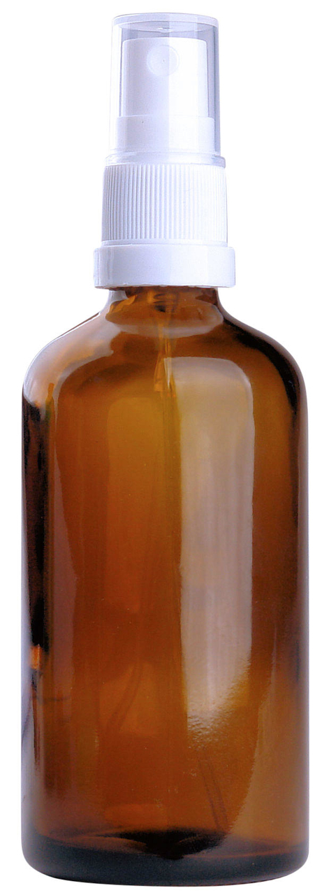 Fles 100ml amber met Witte Spraydop / Verstuiver