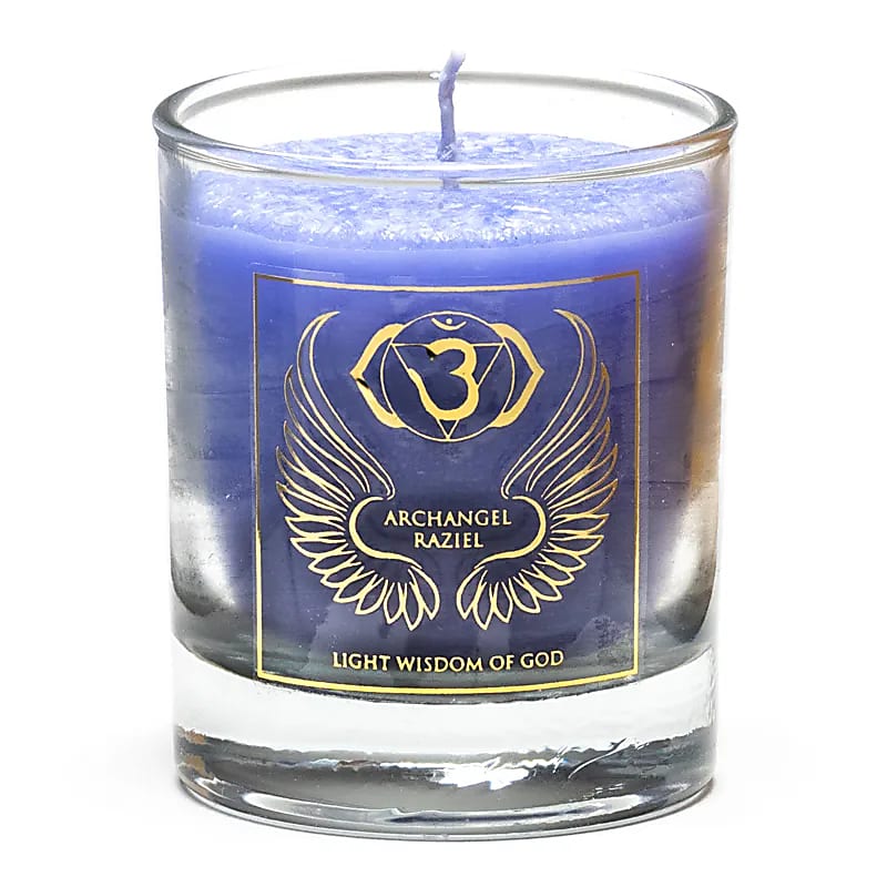 Votief geurkaars aartsengel Razi&euml;l chakra 6