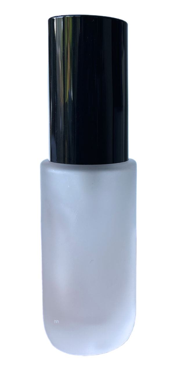 Glazen pompflesje 30 ml van mat glas met luxe doseerpomp en overcap.
