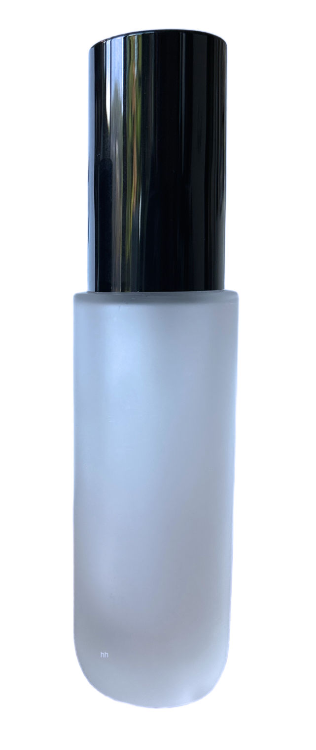 Glazen pompflesje 30 ml van mat glas met luxe doseerpomp en overcap.