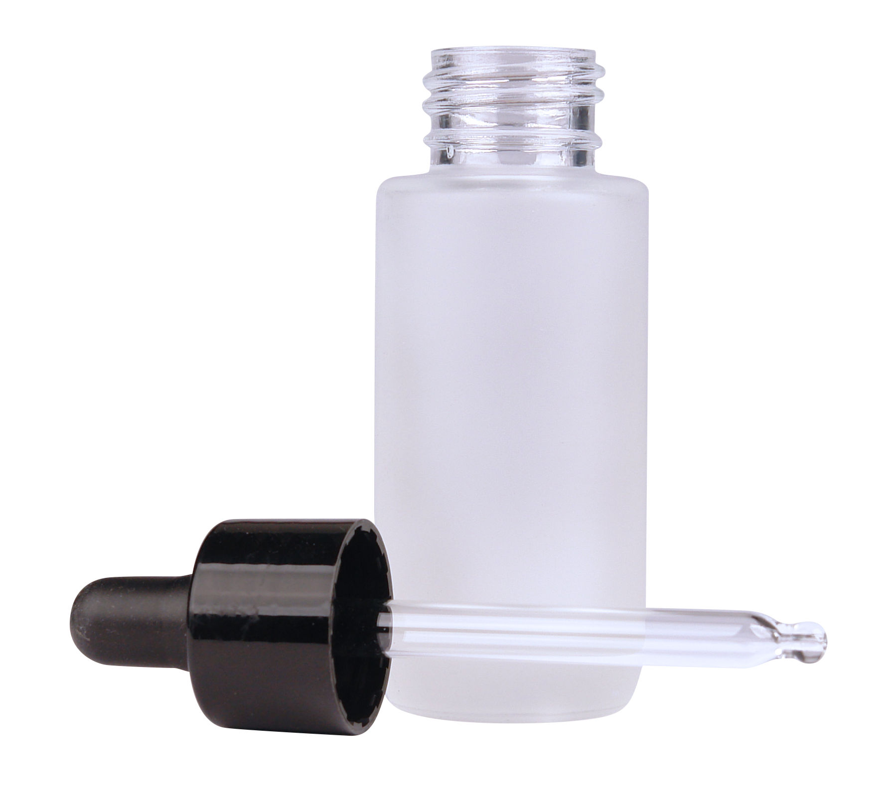 Glazen skincare pipetflesje 30 ml van mat glas met luxe glazen druppelaar voor serum, olie en lotion.
