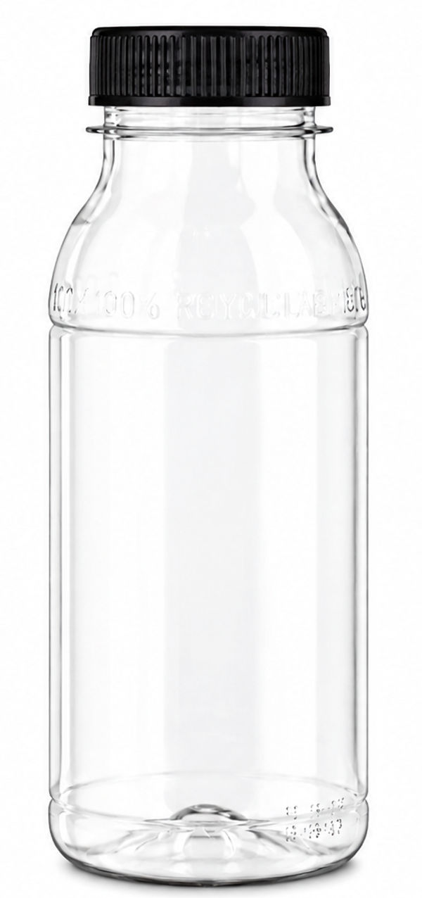 rPET sapfles 250 ml transparant met zwarte draaidop
