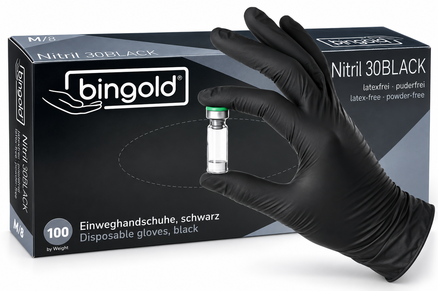 BINGOLD Nitril 35BLACK handschoenen zwart poedervrij 100 stuks