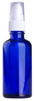 Fles Blauw Glas 50ml met Serum Pompje / Dispenser